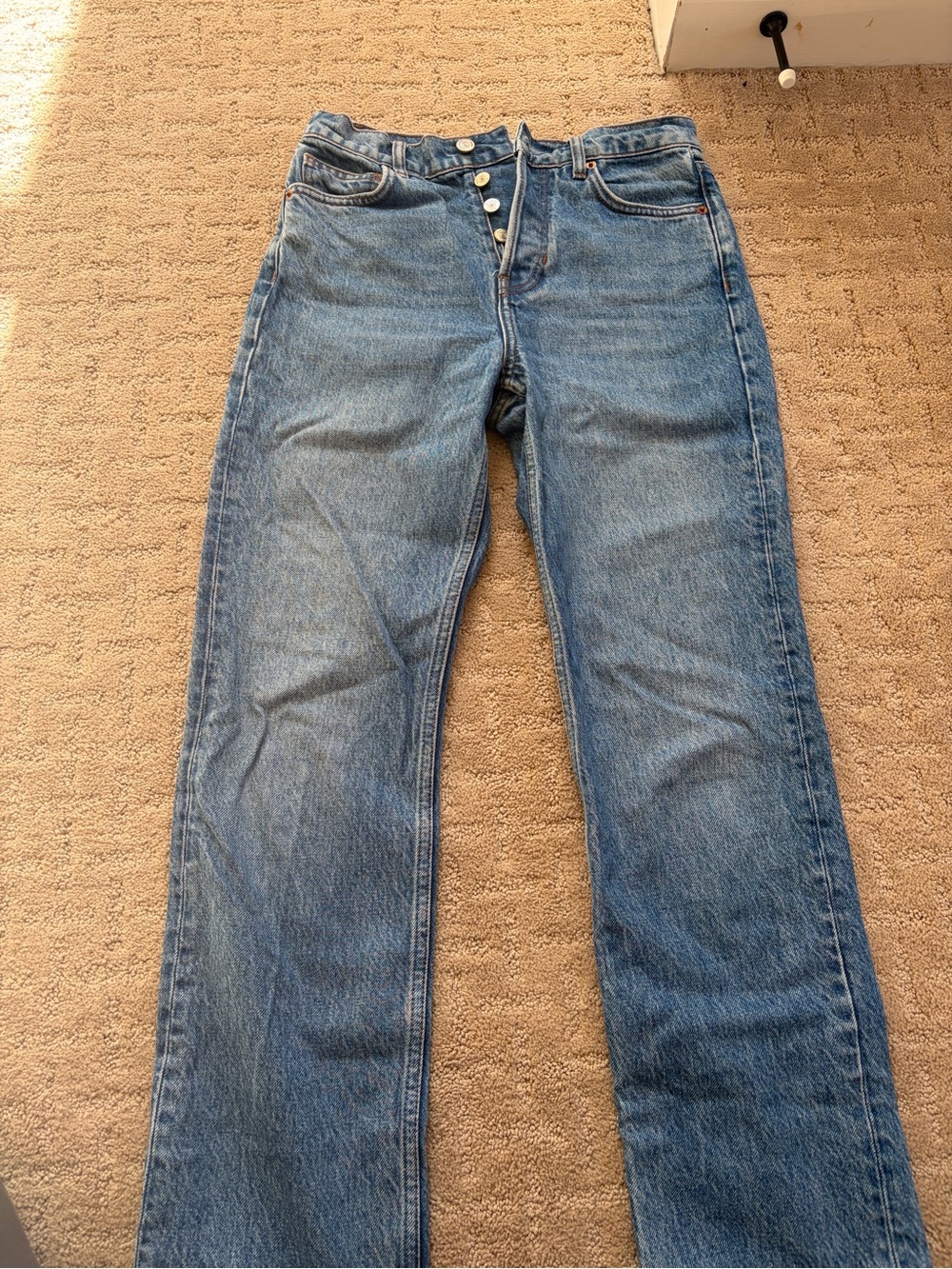 Reformation Women's Blue Button-Fly Straight-Leg Jeans